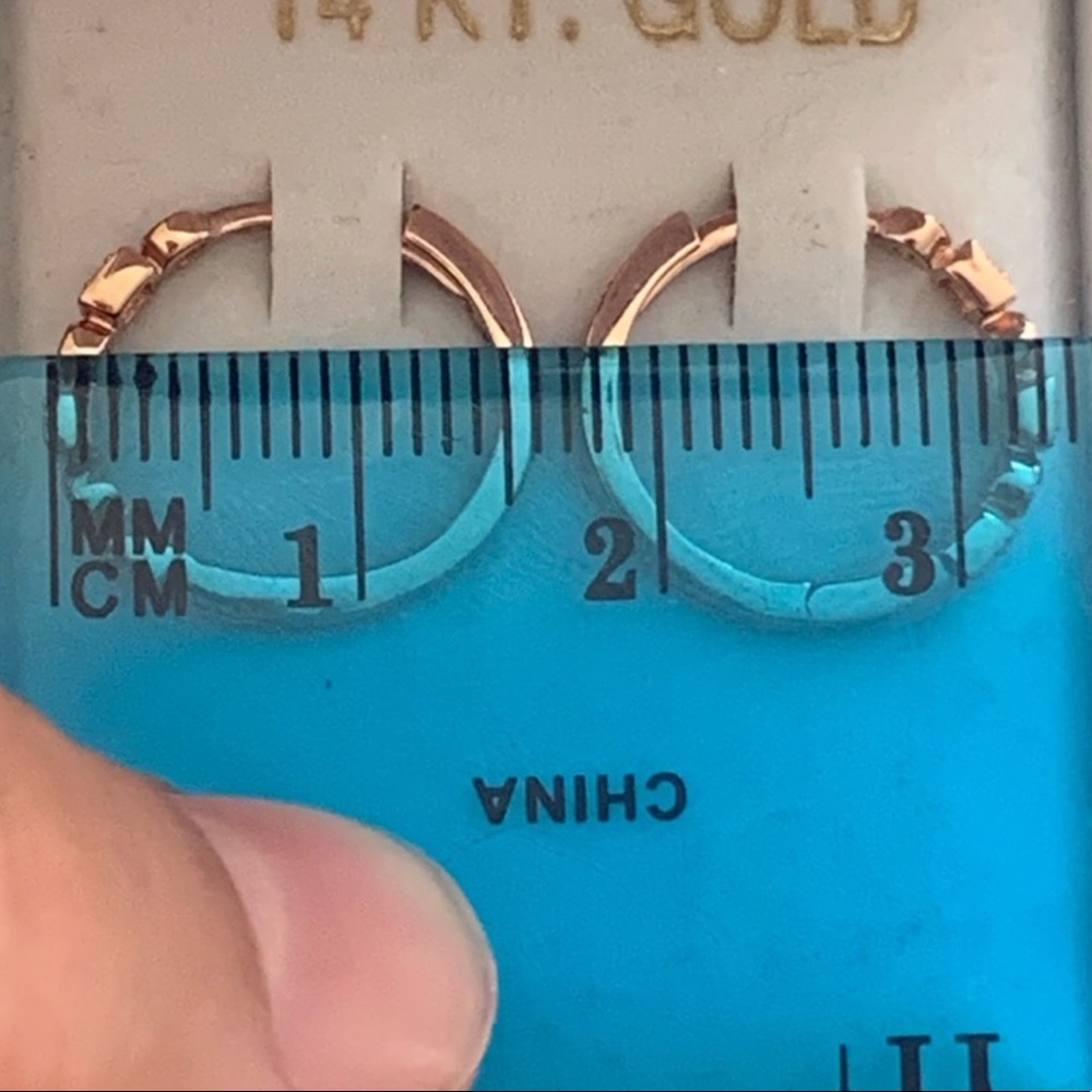 10K Rose Gold & Diamonds Double Click Earrings New - Picture 12 of 15